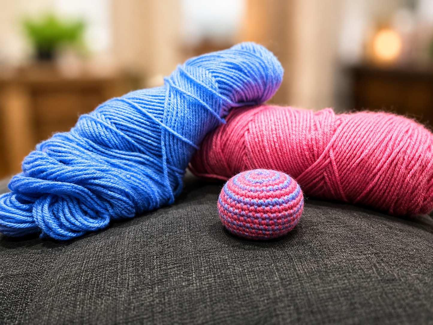 Handmade Blue & Pink Crochet Footsie Ball (Hacky Sack)
