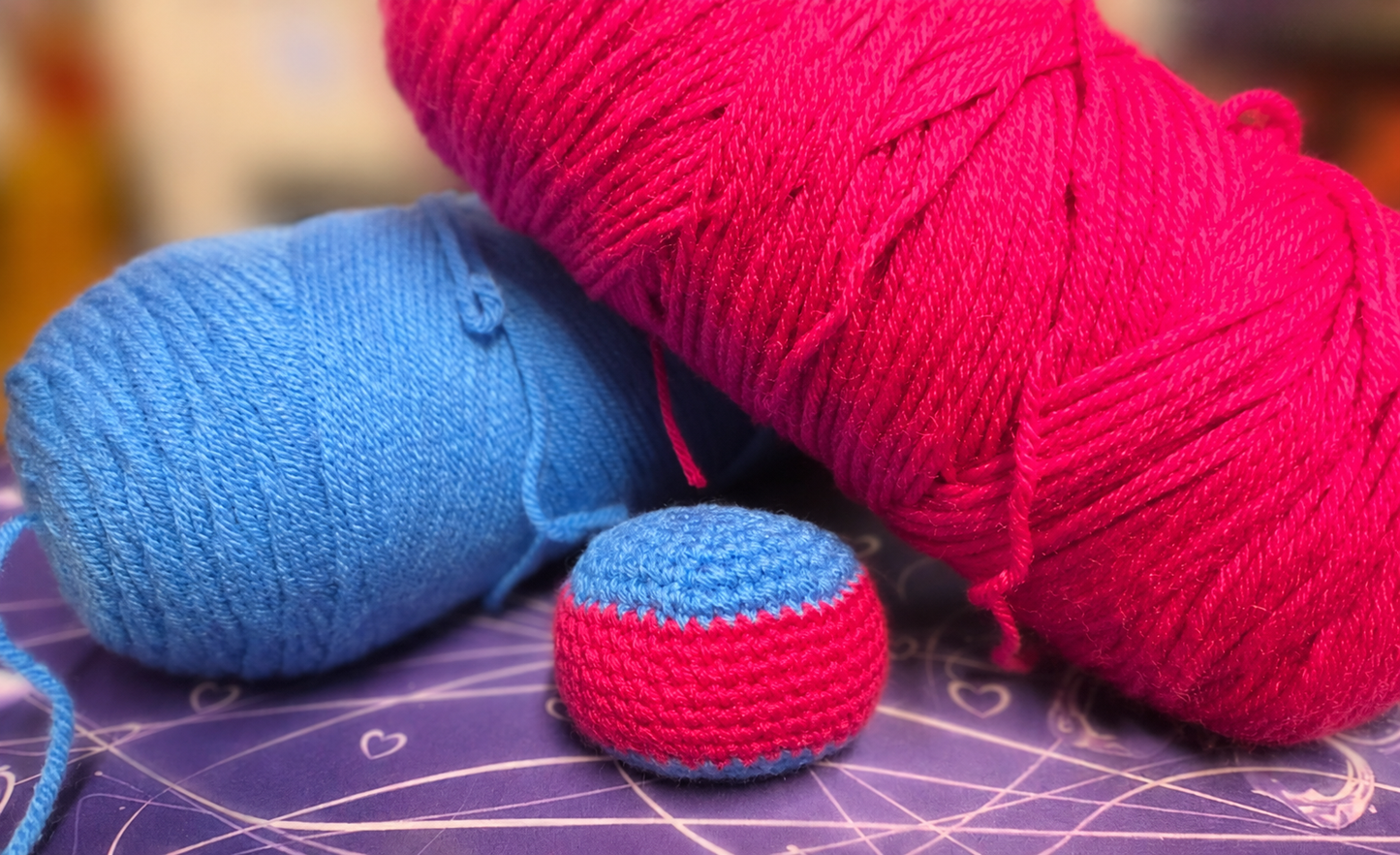 Handmade Blue & Shocking Pink Crochet Footsie Ball (Hacky Sack)
